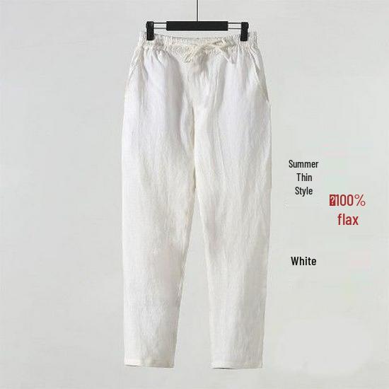Men's Summer Cotton Linen Loose-Fit Casual Pants, Plus Size, Straight Leg, Chinese Style