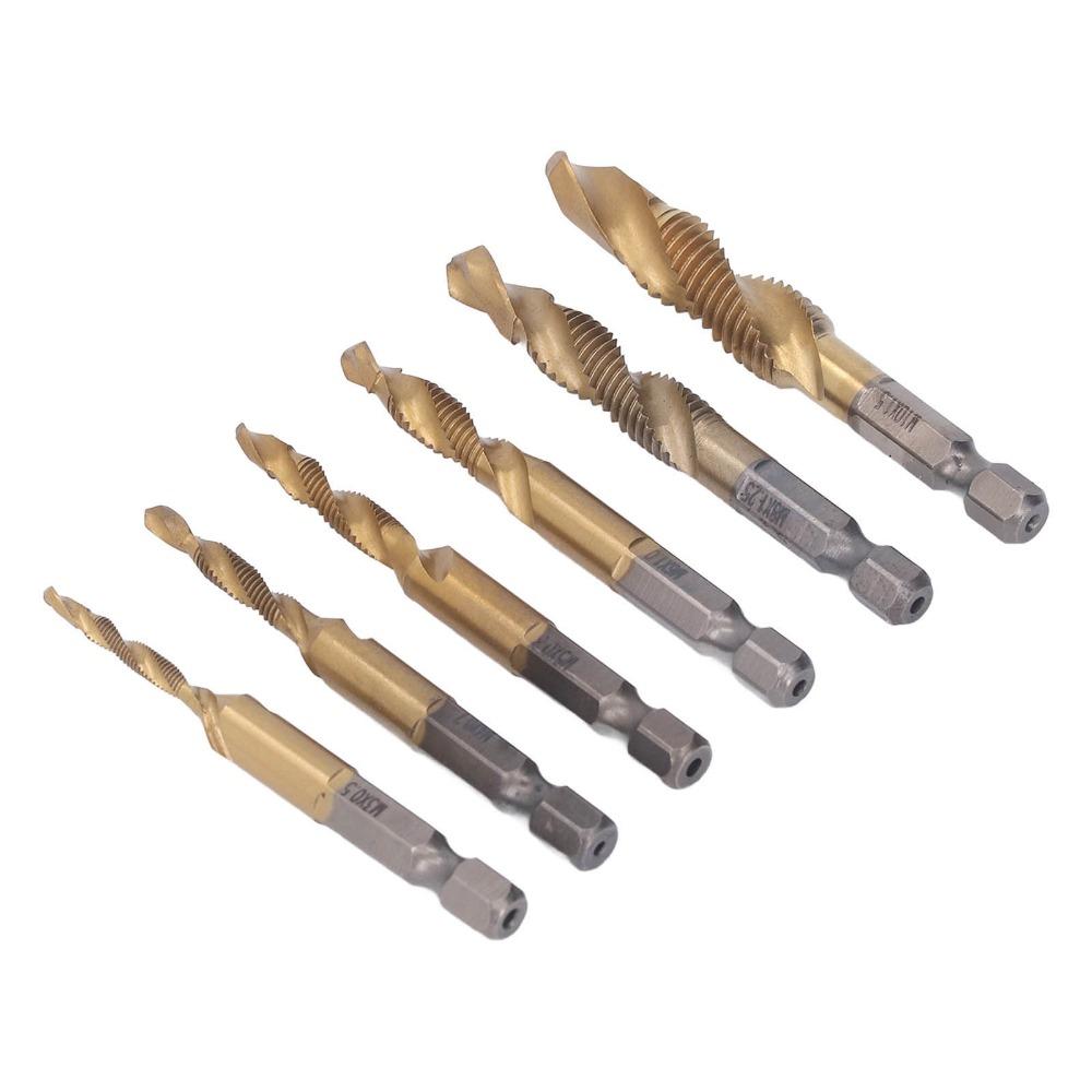 6pcs Titanium Coated Combination Drill Taps Ti-Plating Drill Tap Set Drill Tap Bit Set Tapping