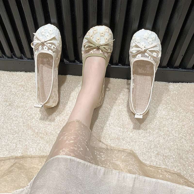 Mori women's mesh Doudou shoes women's summer new flat bottom shallow mouth one pedal lazy shoes breathable comfortable versatile single shoes