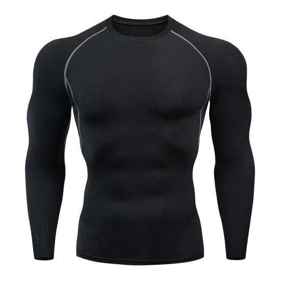 

Men Quick Drying Tops Round Neck Long Sleeve High Elasticity Fitness Tops 3D Seamless Cutting Sports Fabric Athletic Shirt XL чорний