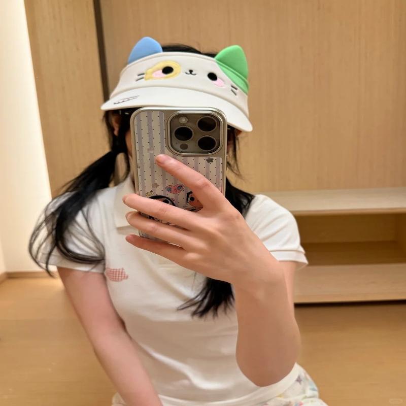 Cute Cartoon Cat Ear Sun Visor UV Blocking Breathable Soft Foldable Cap for Summer Fishing Camping Men Women