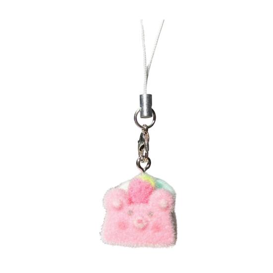 

Decorative Pendant with Lanyard Flocked Cake Dog Pig Bear Shape Keychain Bag Charm Mobile Phone Hanging Ornament Bear