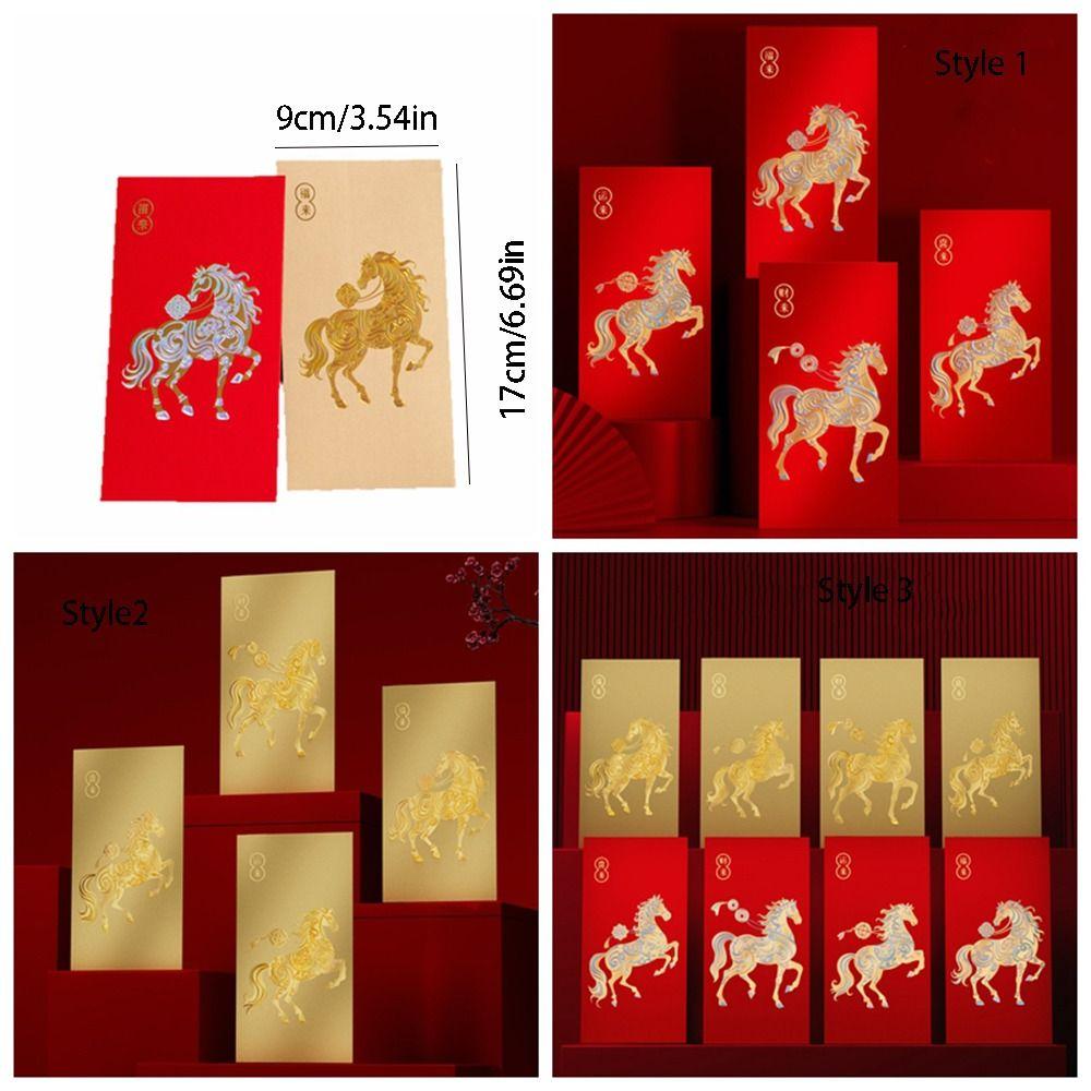 8pcs Traditional Horse Year Red Envelopes Cartoon Blessing Red Packets Lucky Symbols Paper Red Pocket Chinese New Year
