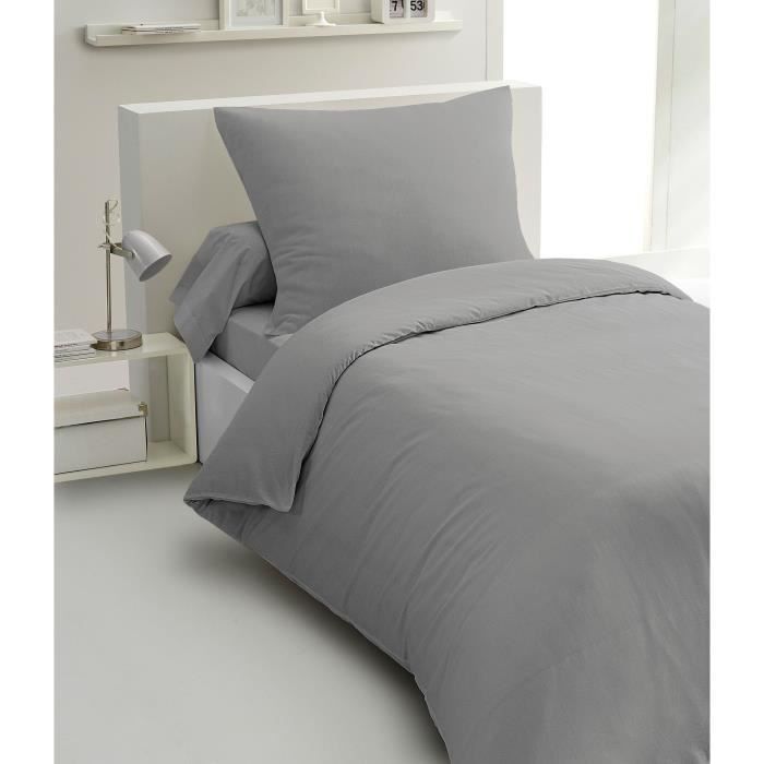 Parure de couette 2 pièces - HOME LINGE PASSION - HP72080 - Microfibre 82 g - 140 x 200 cm - Gris clair