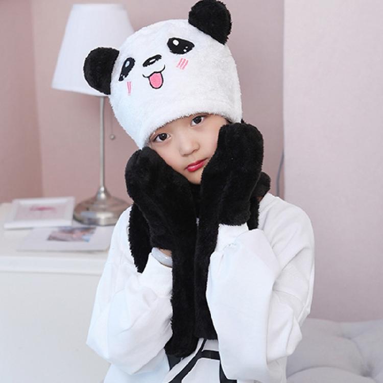 Kapuzenschal Mütze Nackenwärmer mit Tasche Fäustlinge Panda Ohren Kinder Plüsch Ohrenklappenmütze
