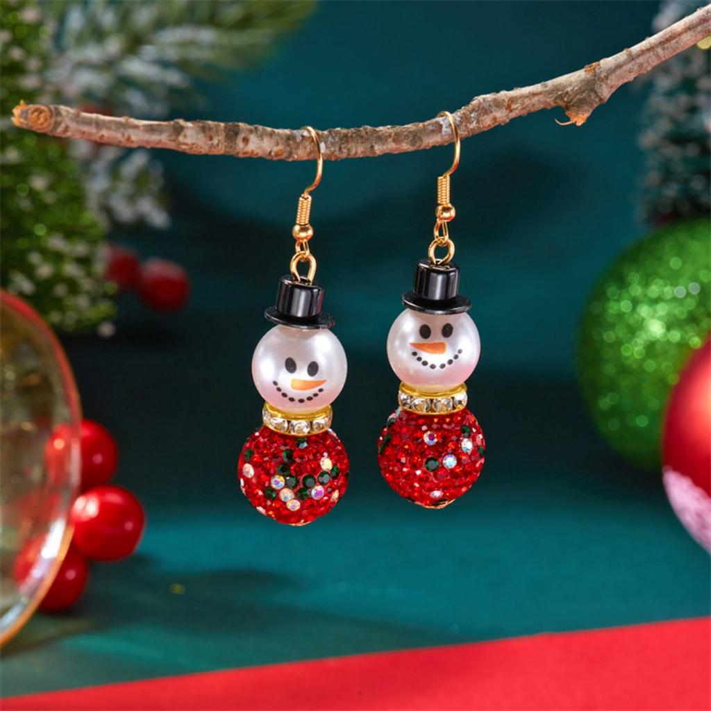 Christmas Rhinestone Imitation Pearl Ball Wear Hat Snowman Drop Earrings Glitter Earrings Holiday Jewelry Gifts For Women Men