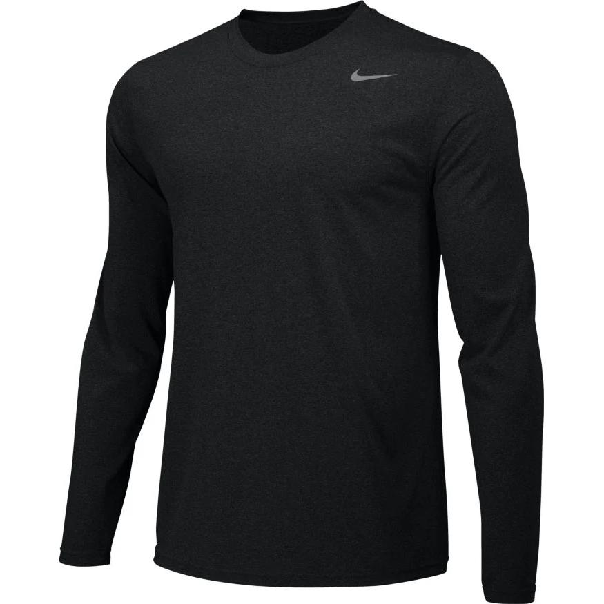Nike T-shirt Homme à Manches Longues Ample à Col Rond Couleur Unie avec Logo Hauts Noir 727980-010
