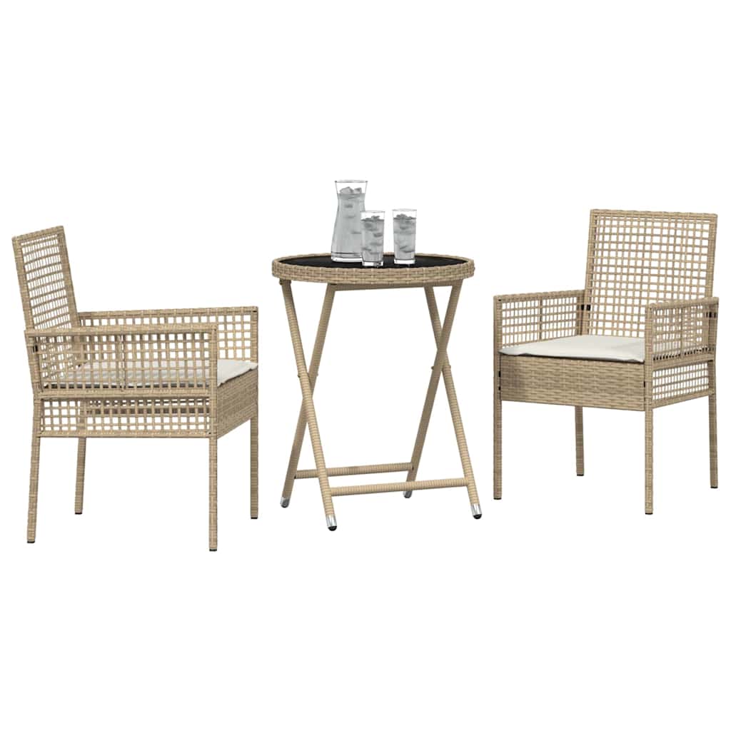 Garden Bistro Set 3 Pcs Beige Poly Rattan