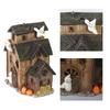 Halloween Light-Up House Ornament, Resin Building with White Figures and Gourd Motifs for Seasonal Display Scenes