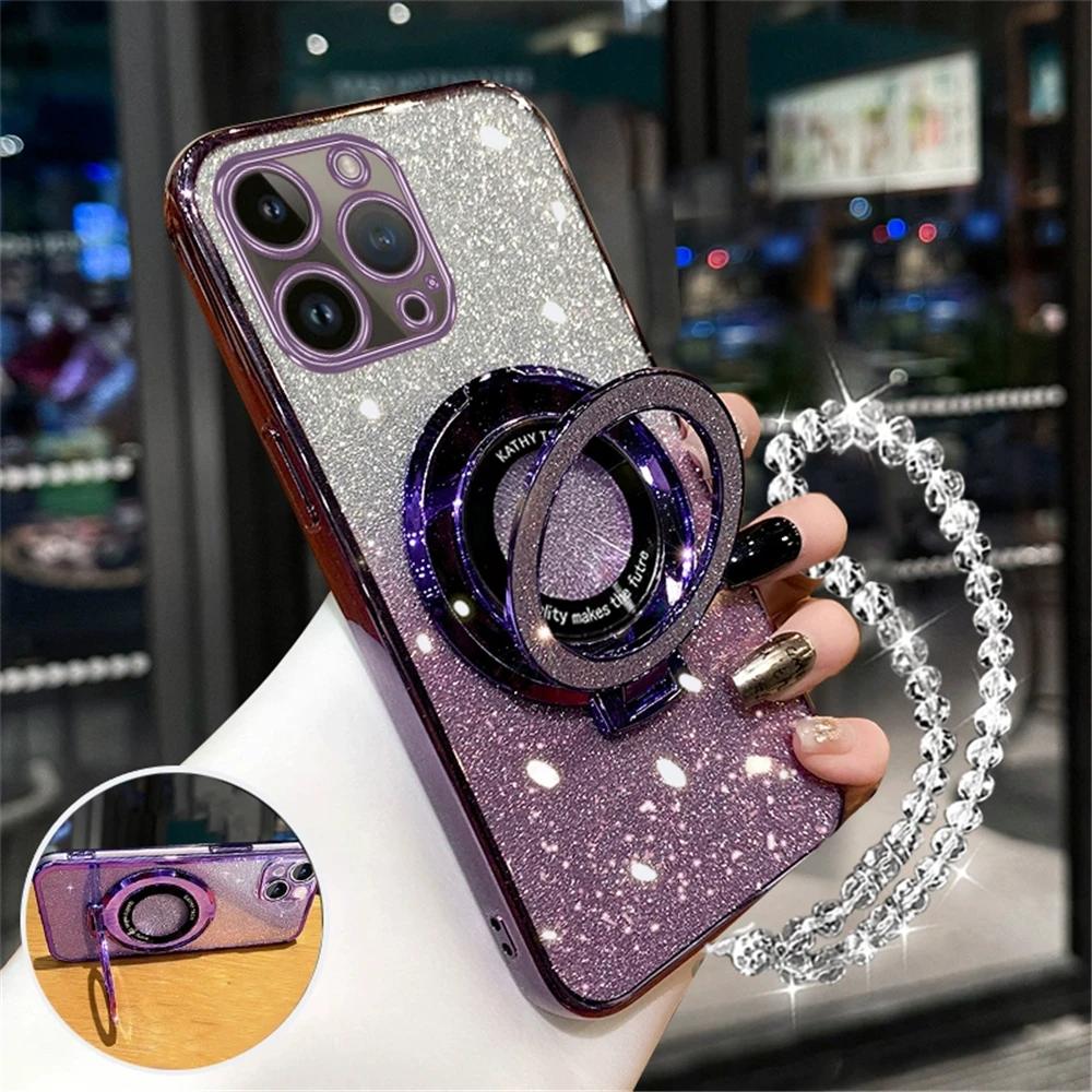 Glitter Plating Phone Case For Xiaomi Redmi Note 12 Pro 5G 12 12S 11 10 9 9s 8 10s 11s Crystal Bracelet Ring Holder Stand Cover