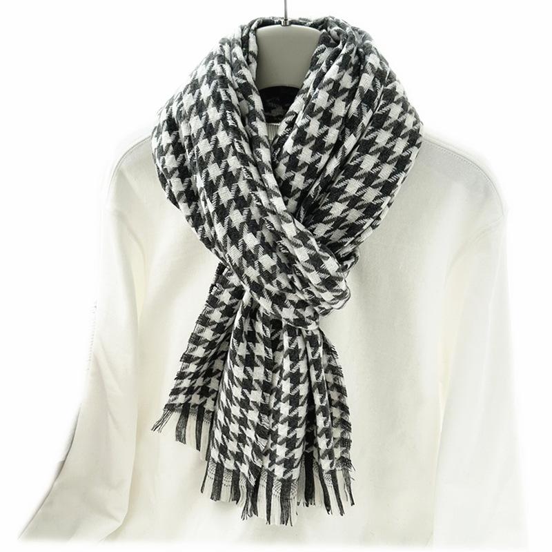 Imitation Cashmere Houndstooth Scarf for Women in Autumn and Winter Versatile Tassels and Skin Friendly New Plaid Scarf Thickened Shawl