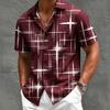 Men's Abstract Geometric Line Print Shirt,  Beach Vacation Casual Wear for Men