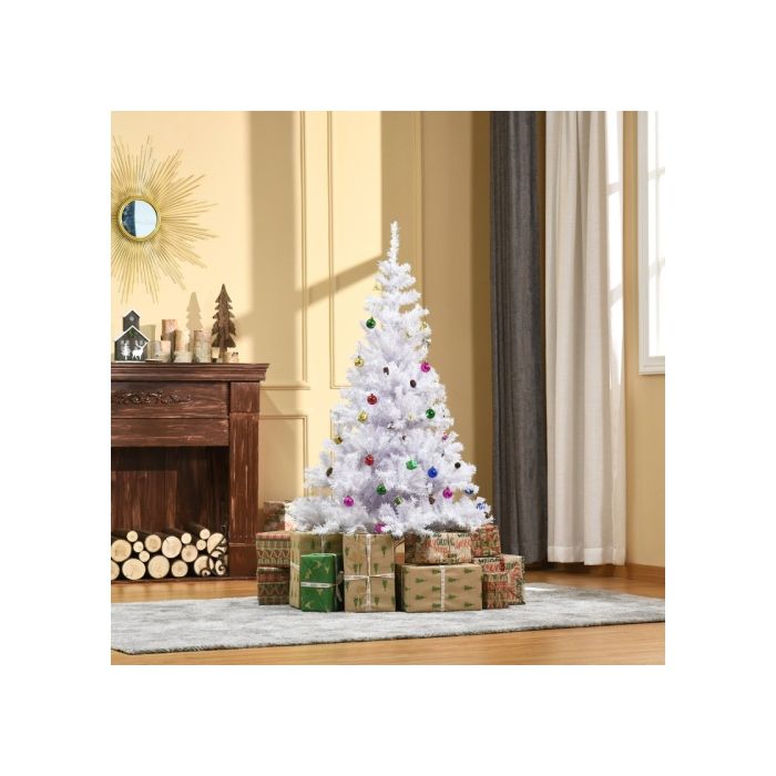 HOMCOM Sapin de Noël artificiel Sapin de Noël Arbre 150 cm avec support et décorations incluses (150 cm, blanc/sapin de Noël)