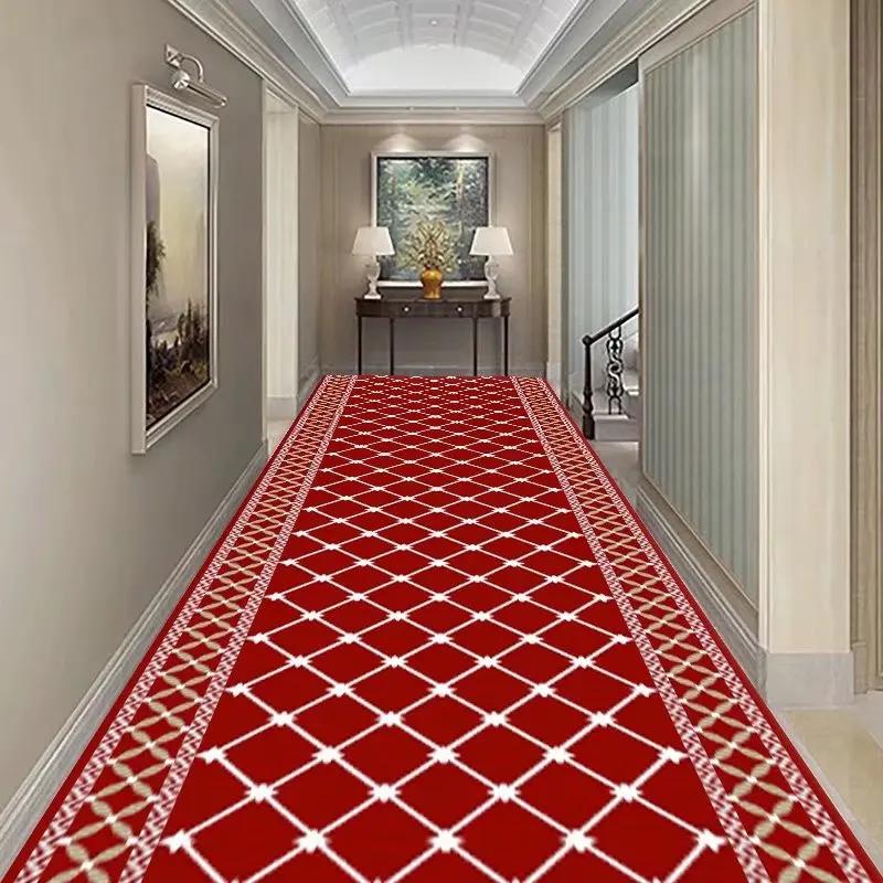 Classical Corridor Carpets Hallway Decor Chinese Style Long Runner for Aisle Passageway Decoration Home Red Carpet Washable Mats