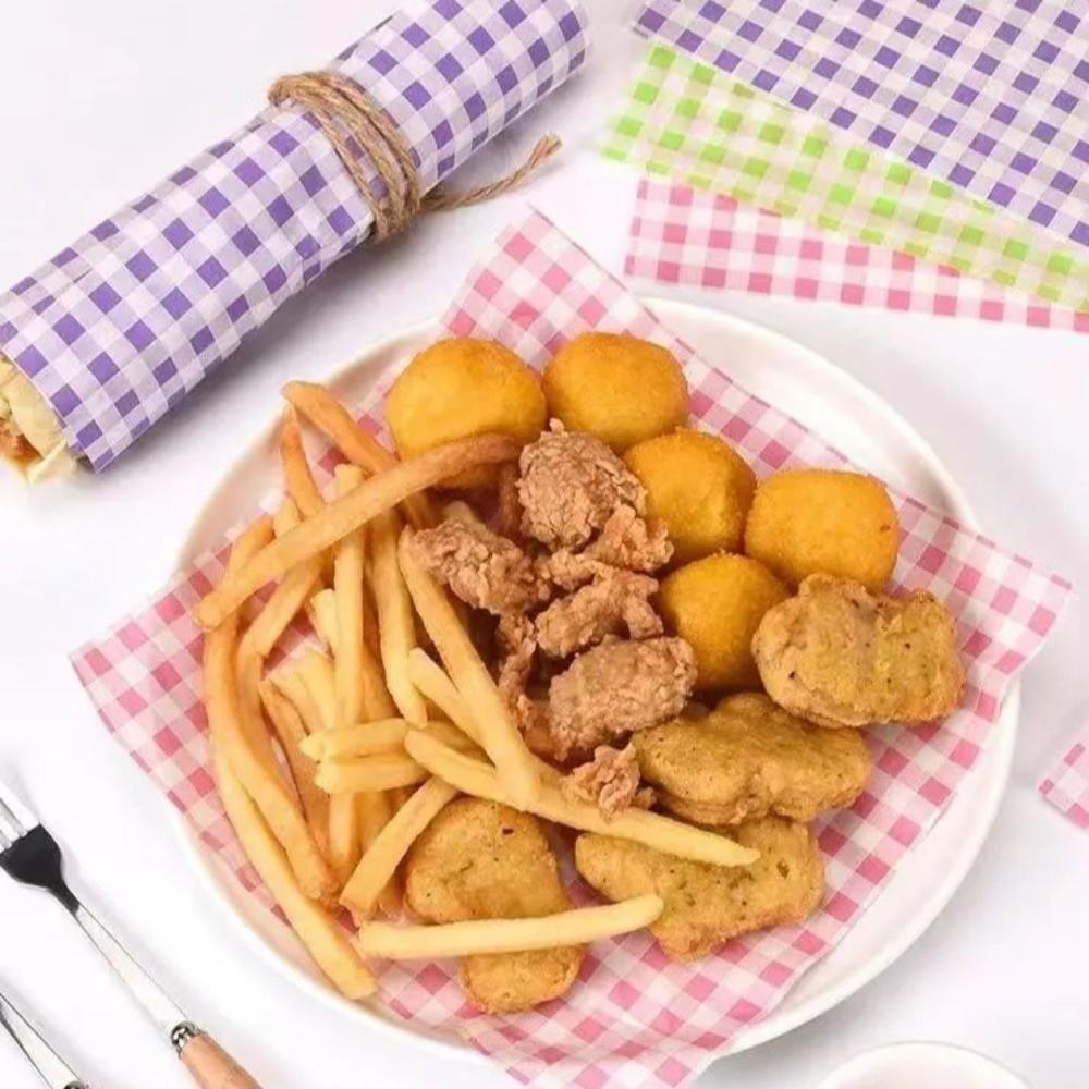 100PCS/Pack Disposable Oil-absorbing Paper Food Grade Colorful Grid Oil-Proof Paper Oil-Resistant Safe Material Baking Paper