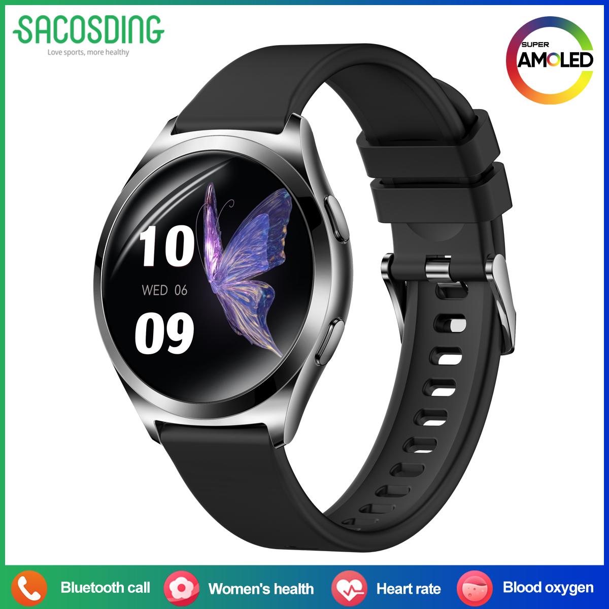 SACOSDING Умные часы Женские Bluetooth-звонки Индивидуальные циферблаты Мониторинг здоровья Женские Водонепроницаемые Музыка Голосовой Спорт Ультратонкие Умные часы