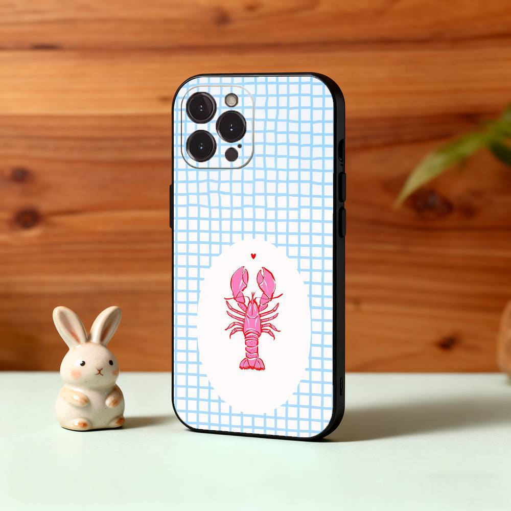 1PC Illustration of a Lobster Phone Case For iPhone17,16,15,14,13,12Plus,Pro Max,XS,5G Soft Silicone Black Cover