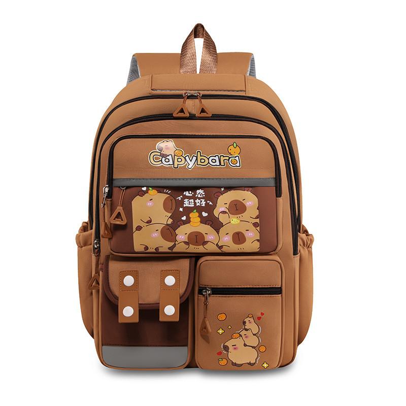 Nylon Childrens Backpack Featuring Capybara Cartoon Pattern Classroom Bag School