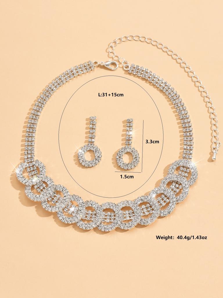 3 szt. Modny zestaw cyrkonowy z cyrkoniami i kryształkami Okrągły naszyjnik Kolczyki Zestaw cyrkonowy Odpowiedni do damskich akcesoriów imprezowych