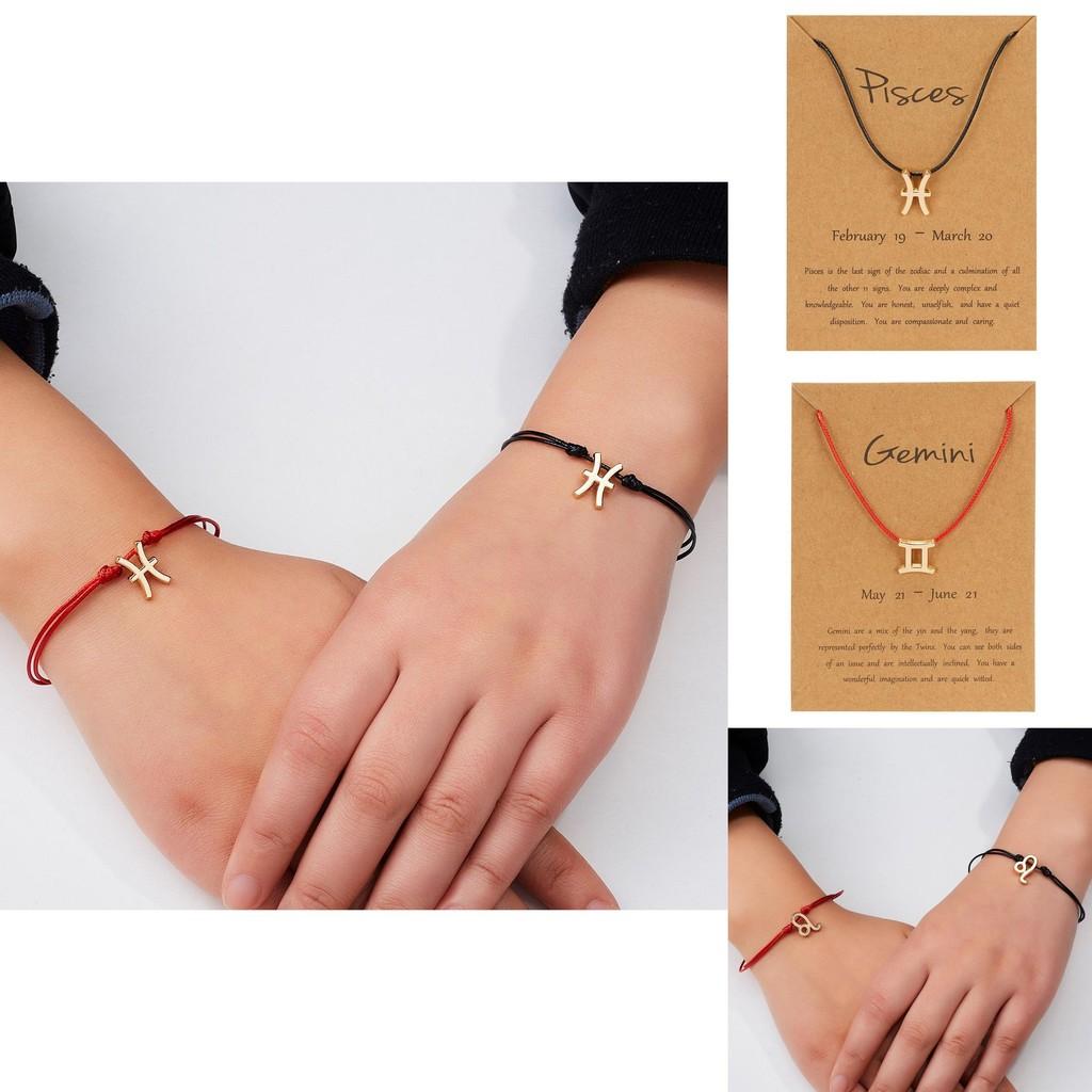 Elegant 12 Constellation Zodiac Sign Black Red Braided Rope Bracelet For Leo Virgo Jewelry