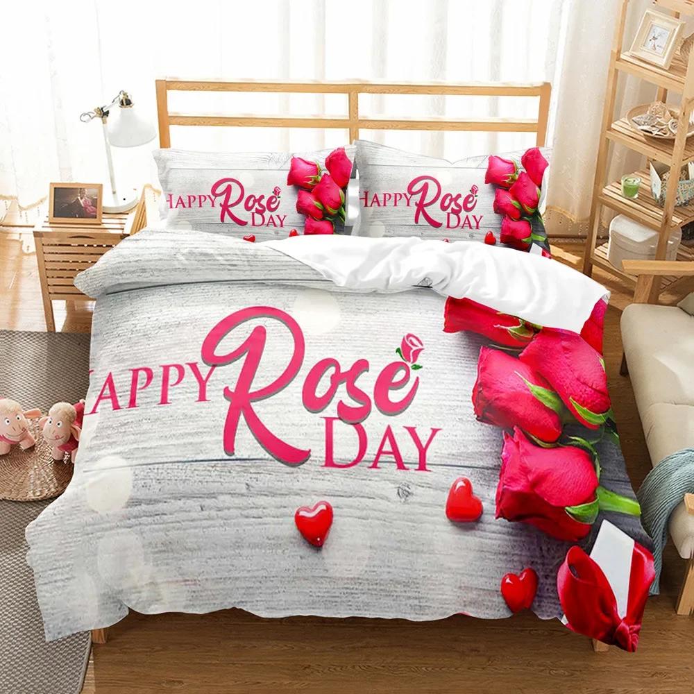 3d Beding Soft Duvet Cover Set 2/3 Pcs Hapy Valentine's Day Bedrom Set Bedings Red Rose Days Bedclothes Jogo De Cama Bed Linen Set Hot