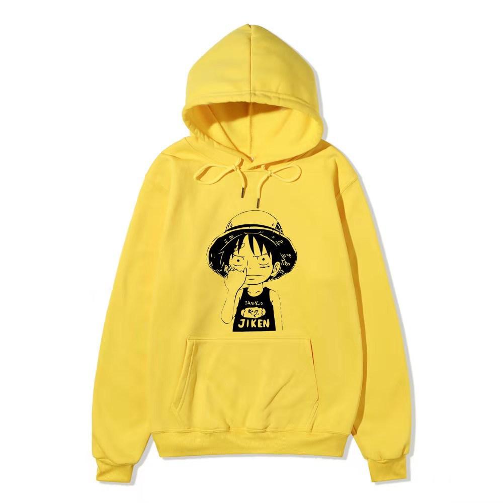 Anime Monkey D Luffy Hoodie, One Piece Q Version Character Graphic Print Pullover Sweatshirt Long Sleeve Streetwear for Men Women