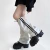 Damen Harajuku Seitliche Doppelt gestreifte Cargo Beinabdeckung mit Kordelzug Motorrad Baggy Fußlose Socken Beinstulpen Gamaschen