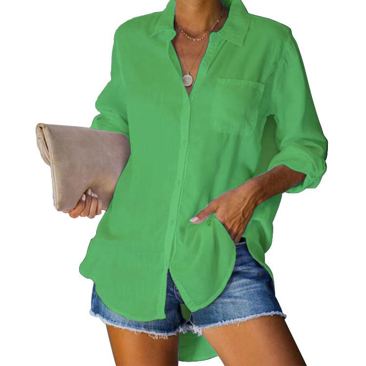 Women's Shirt Solid Colour Large Size Casual Loose Button Down Shirt
