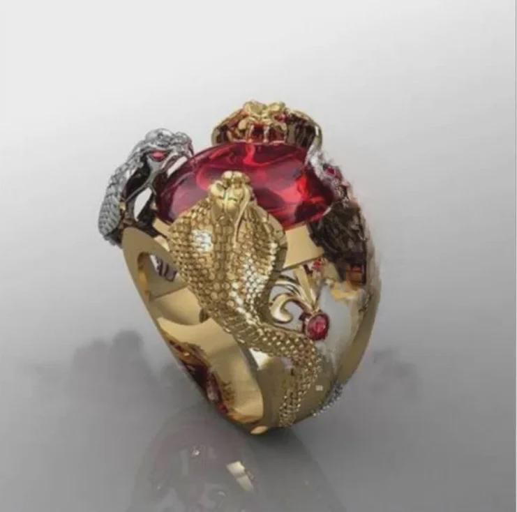 Hecheng Gold & Silver Python Gemstone Ring - Two-Tone Design