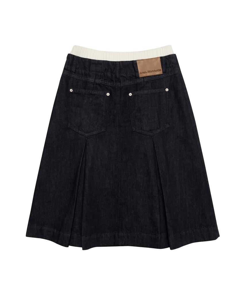 Ames Worldwide Denim Pleats Midi Skirt Deep Blue
