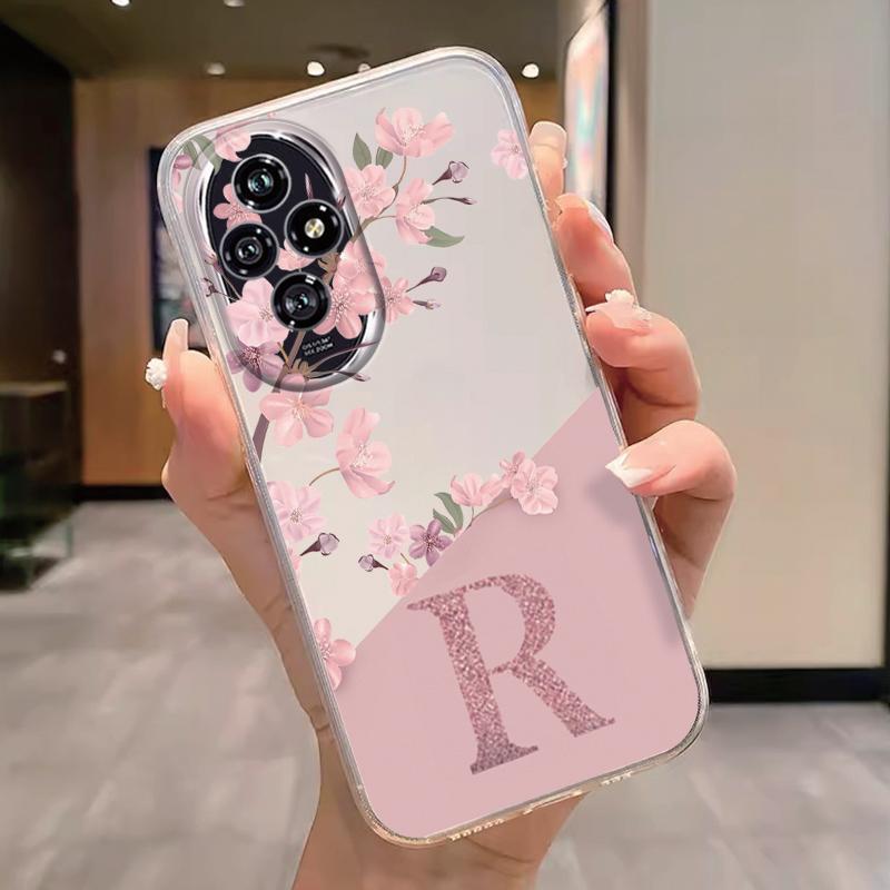 For Honor 200 Smart 400 90 Pro Lite Letter Pink Flowers Fashion Phone Cover Soft Silicone Fundas Transparent Matte Coque Shell