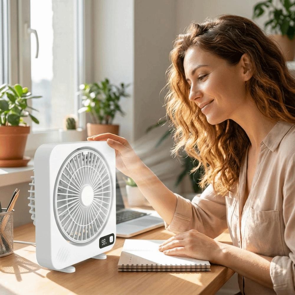 Digital Screen Rechargeable Fan Built-in Battery Small Hanging Fan  Desktop Use