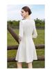 Stylish Beige A-Line Mid-Length Dress with Three-Quarter Sleeves and Round Neck for Spring/Summer