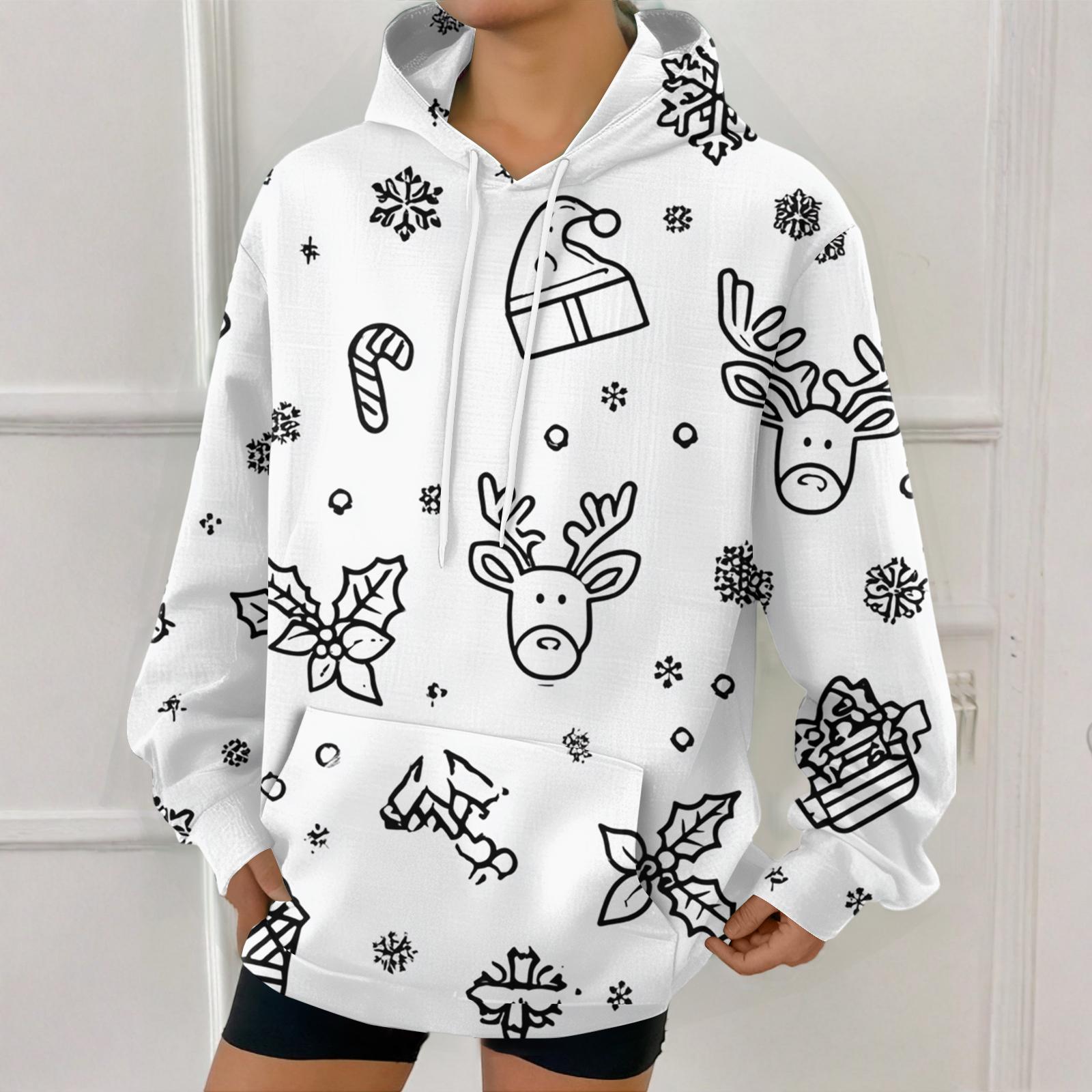 

Женская модная толстовка с рождественским принтом, повседневная толстовка с капюшоном и карманами XL