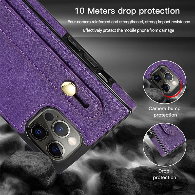 Suitable for Apple17promax Square wrist strap crossbody phone case iPhone16E Card-insert anti-drop protective leather case
