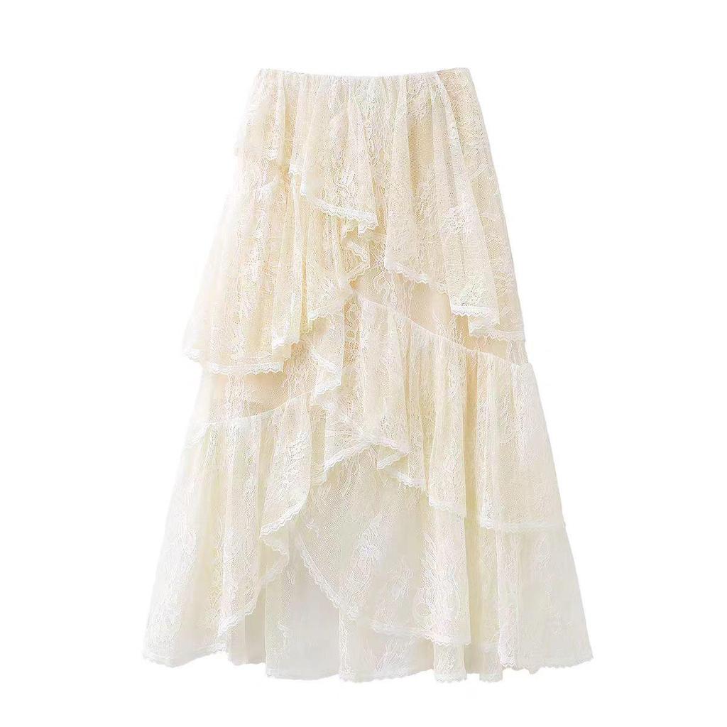 Spring 2026 Sweet Style High-Waist Lace Layered A-Line Skirt