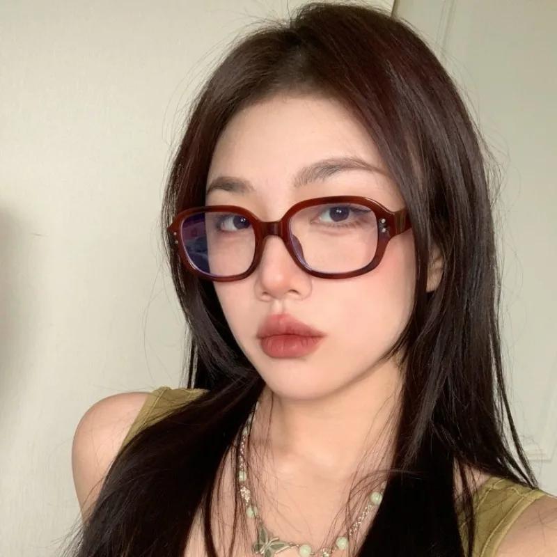 Retro Transparent Myopia Glasses Red Square Thick Frame 0 To -4.0 Anti Blue Light Myopia Glasses