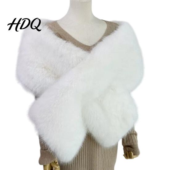 Elegant Evening Shawl Women's Faux Fur Shawl Plush Collar Scarf Wrap Soft Solid Color Breathable Stylish Dress Colder Winter Warm Wrap for