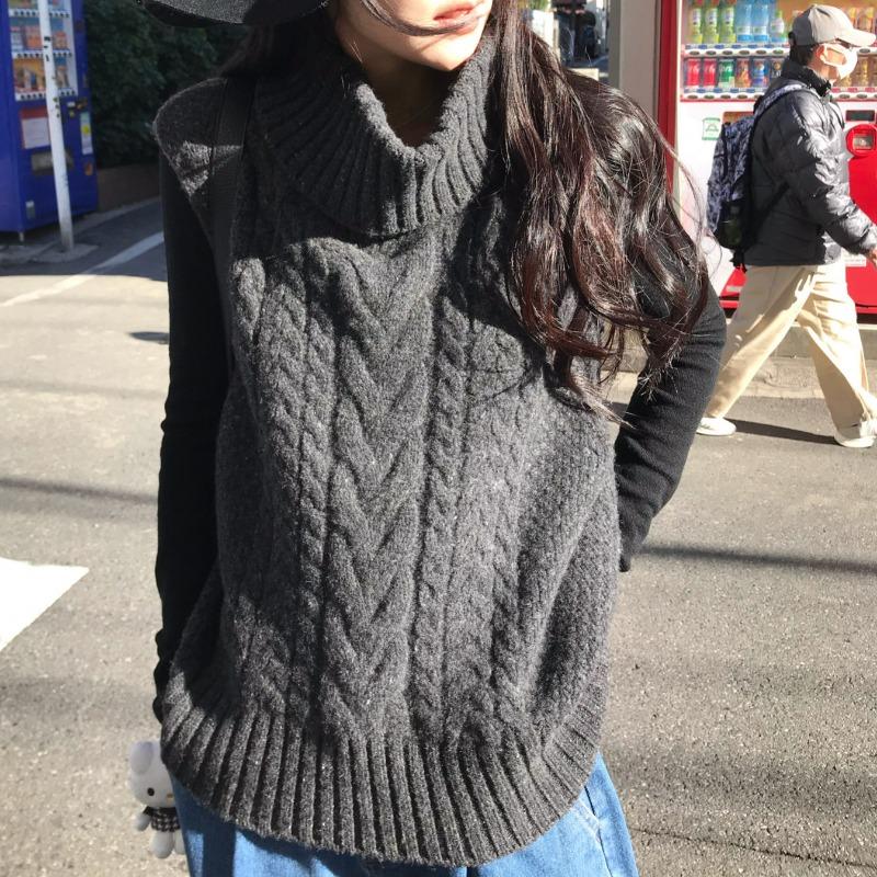 Autumn style new women's clothing fashionable twist knitted vest turtleneck sleeveless knitted top vest