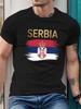 Serbien Flagge Kyrillisch Wappen Serbisches Erbe T-Shirt 100% Baumwolle Rundhals Kurzarm Sommer Freizeit Unisex T-Shirt