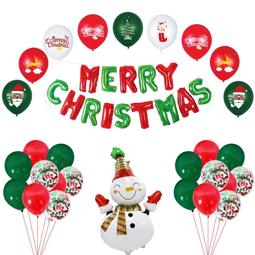 Christmas Letter Balloon Simple Set Hoho Laugh Santa Snowman Elk Print Party Decoration