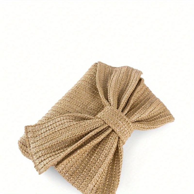 Vacation Style Lady Woven Bag with Large Bowknot Design, Multi-Functional for Handheld, Shoulder, Crossbody, Metal Chain Detachable Valentines