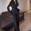 Women's Elegant Black Suit Jacket with High-Waist Slim Wide-Leg Pants, Autumn 2025 Fashion