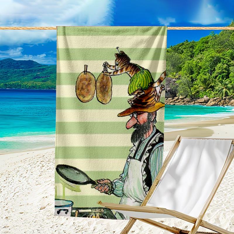 Ultra-Soft Beach Towel with Pettson and Findus Theme,Ideal for Pool - Camping, Diving - Perfect Travel Essential, Vibrant Beach Towel.