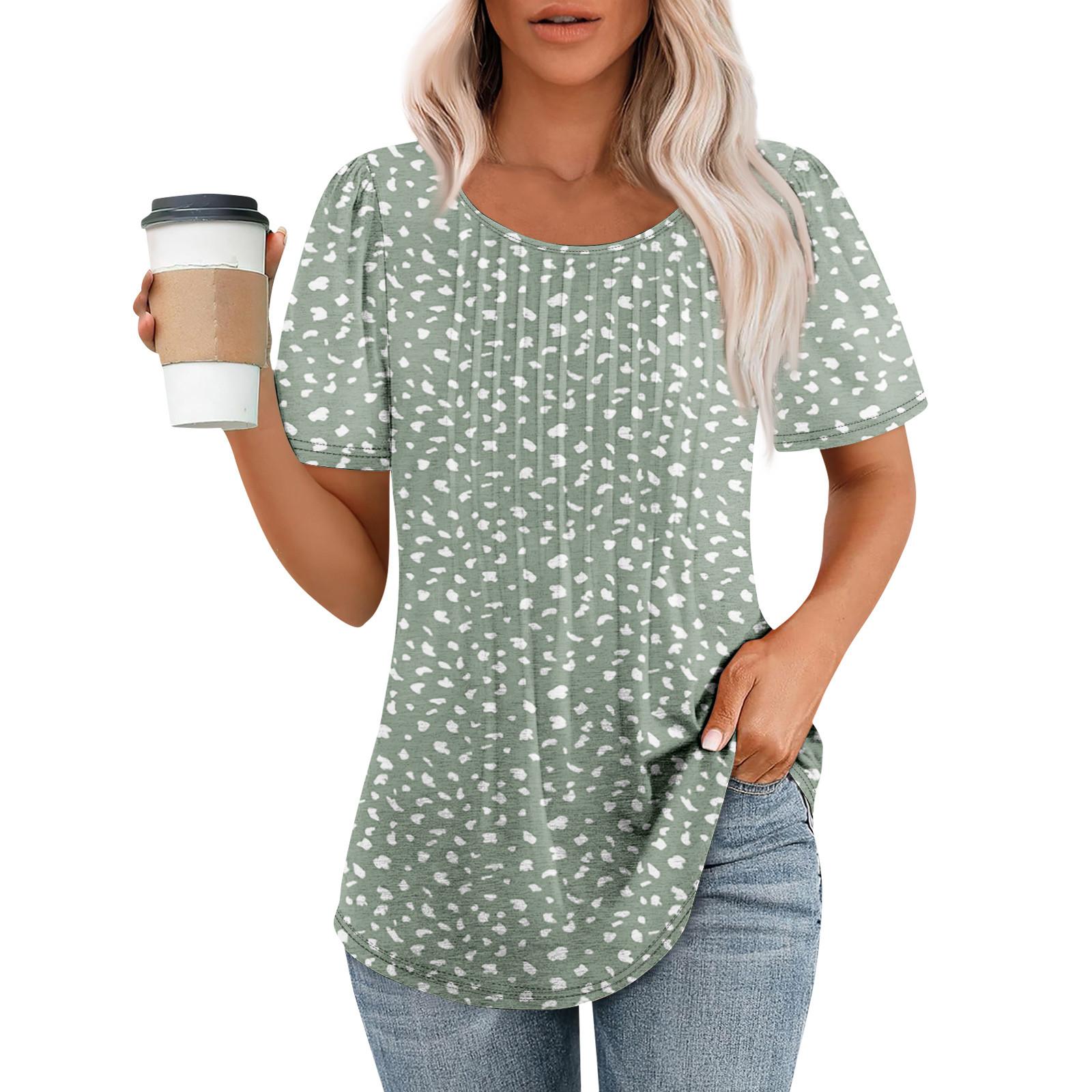 

Женская модная повседневная плиссированная футболка с коротким рукавом с принтом XXL