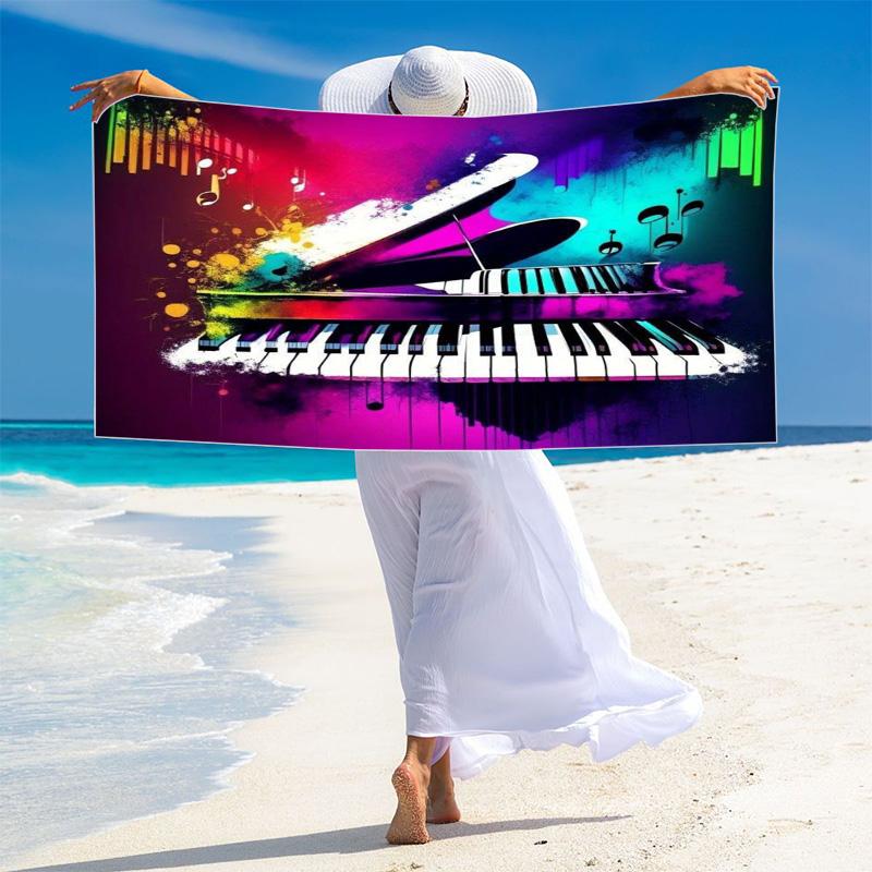 Music Print Beach Towel, Large Soft Quick Dry Towel for Beach Camping Swimming