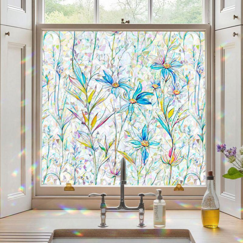 Window Stickers Vibrant Floral and Leaf Pattern Window Decals