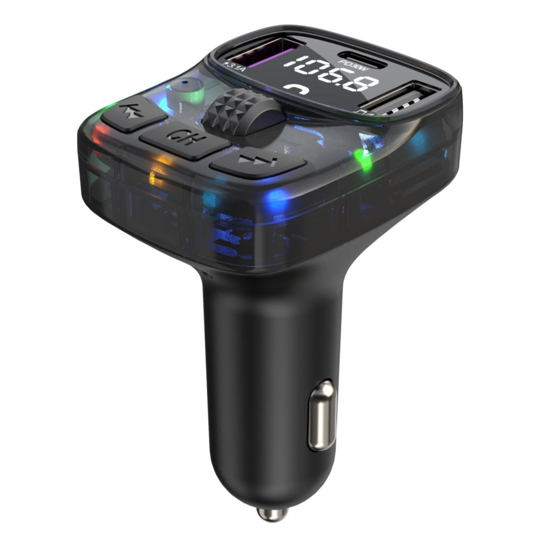 

C56 Colorful Light Car Bluetooth-compatible Adapter FM Transmitter MP3 Player PD Type-C+Dual USB Car Charger Type A