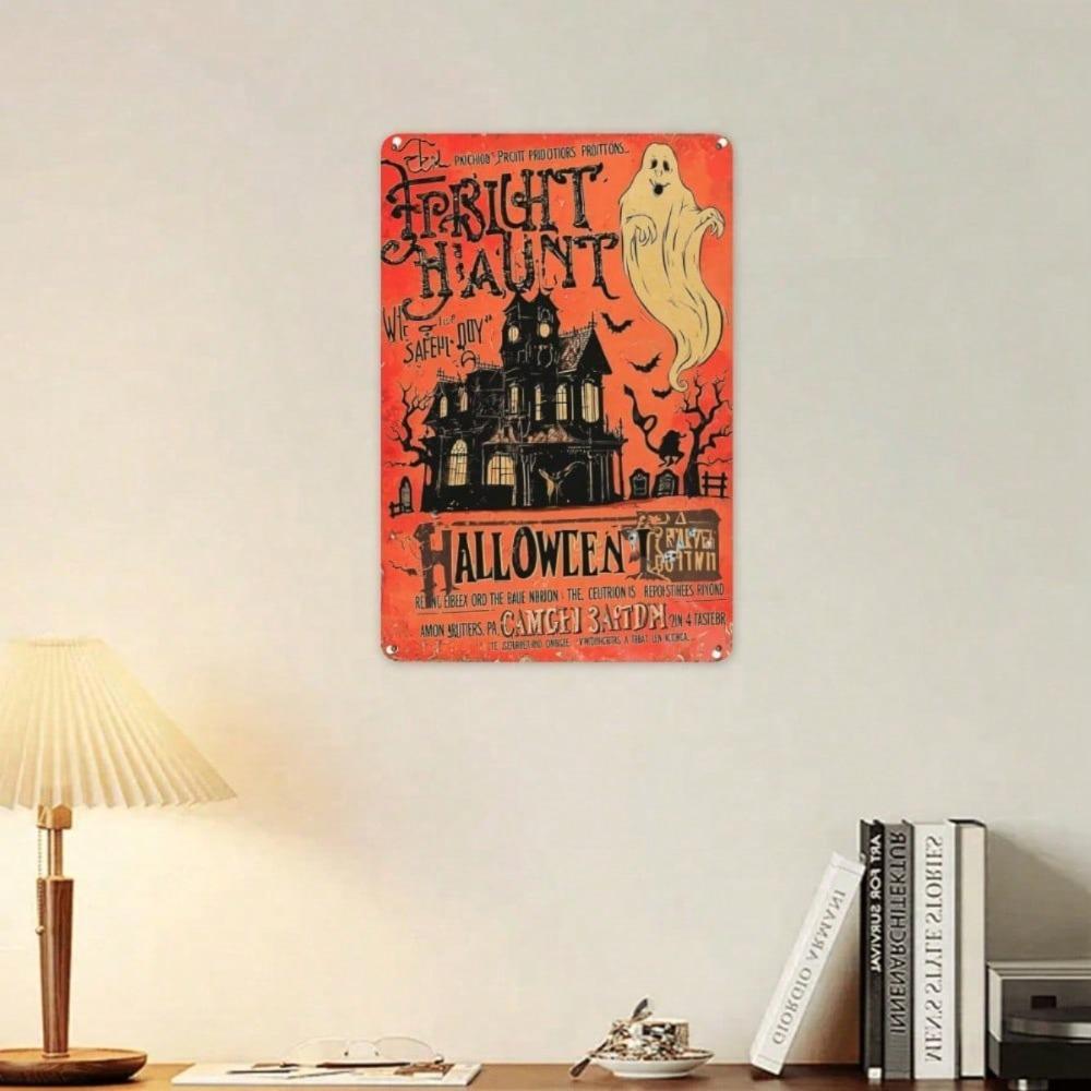 Vintage Halloween Metal Wall Decor, 2D BOO Witchcraft Haunted House Sign, Durable Aluminum Spooky Art Indoor Outdoor