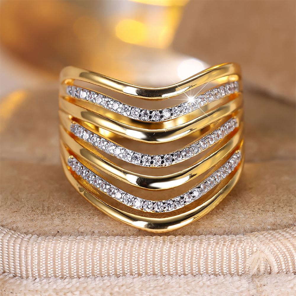 White Zircon Multilayer Small Stone Rings For Women Vintage Gold CopperColor Engagement Ring Wedding Jewelry Mother's Day Gifts
